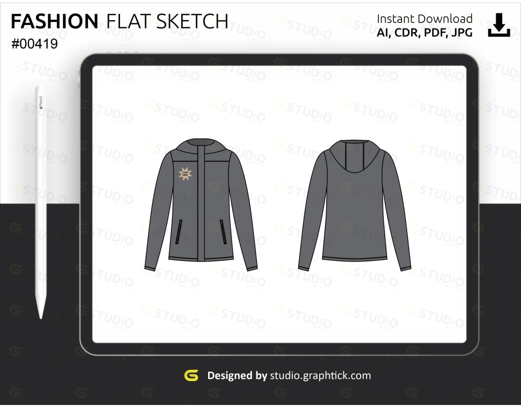 Womens Zipper Jacket Flat Sketch